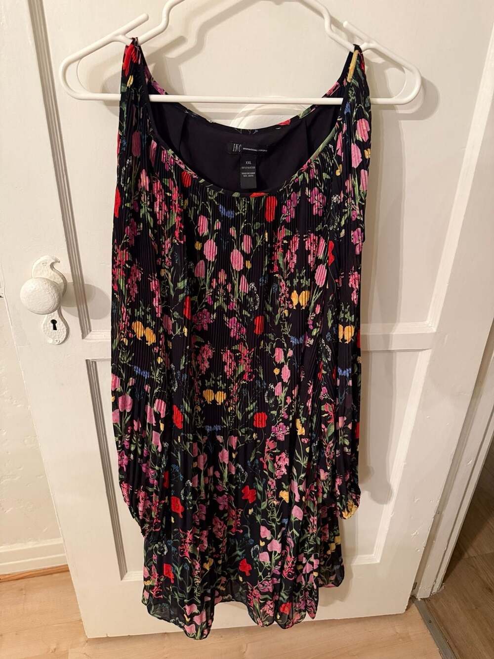 INC International Concepts Floral Print Cold-Shoulder Pleated Swing Dress